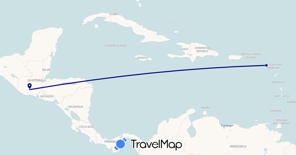 TravelMap itinerary: driving in Guatemala, Saint Kitts and Nevis (North America)